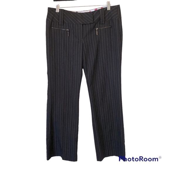 Black Pin Striped Trousers Wide Leg Y2K Flare Pants Vintage Quiet Luxury Size 11 - Picture 1 of 11